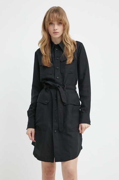 G-Star sukienka z domieszką lnu kolor czarny mini rozkloszowana - zdjęcie produktu nr 2