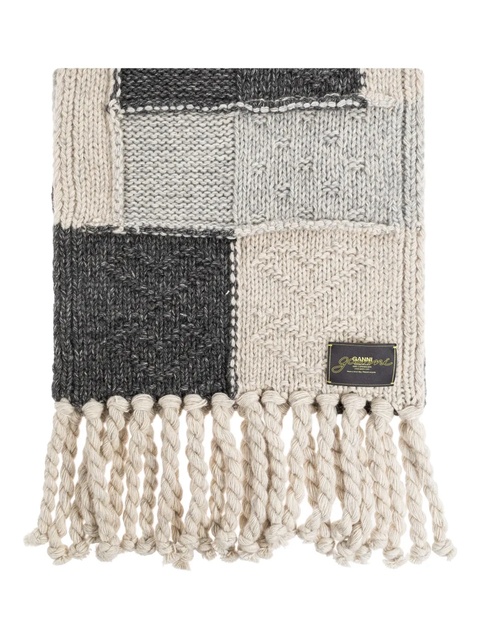 GANNI patchwork fringed scarf - Grey - zdjęcie produktu nr 1