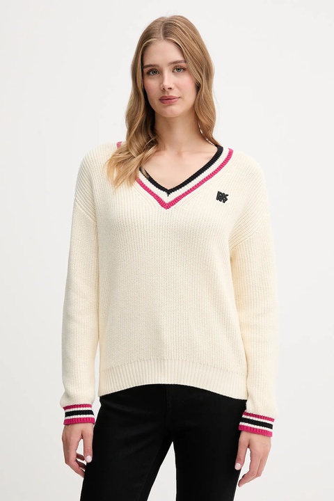 Dkny sweter bawełniany damski kolor beżowy ciepły DJ5R0730 - zdjęcie produktu nr 1