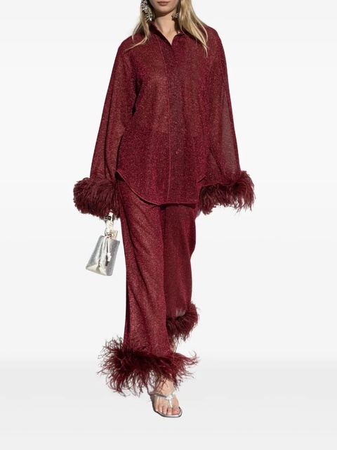 Oséree Plumage feather-trim trousers - Red - zdjęcie produktu nr 2