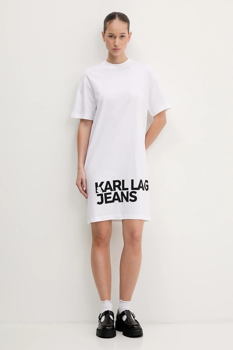 Karl Lagerfeld Jeans sukienka bawełniana kolor biały mini prosta B1W13054 - zdjęcie produktu nr 2