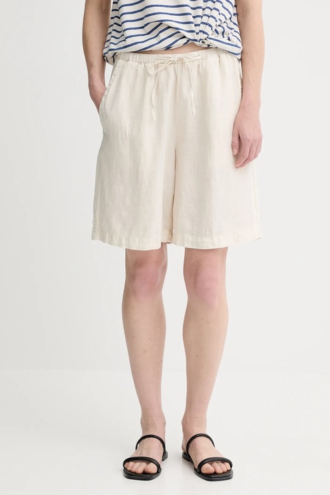 Marc O'Polo szorty lniane damskie kolor beżowy gładkie high waist 504011215049 - zdjęcie produktu nr 1