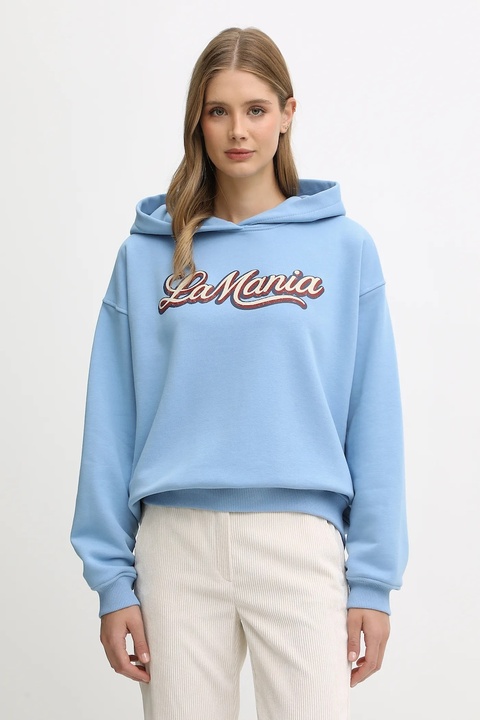 La Mania bluza TAE damska kolor niebieski z kapturem z nadrukiem TAE - zdjęcie produktu nr 1