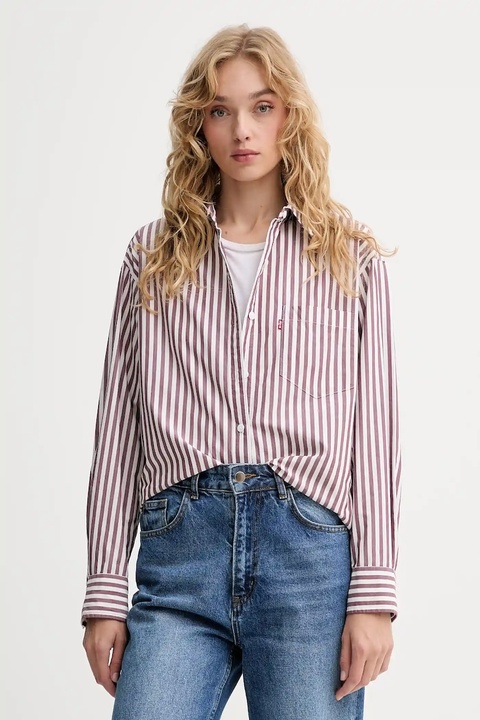 Levi's koszula bawełniana damska kolor brązowy relaxed z kołnierzykiem klasycznym 001HM - zdjęcie produktu nr 1