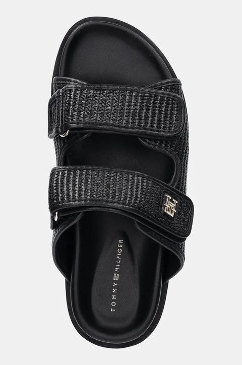 Tommy Hilfiger klapki TH DOUBLE STRAP RAFFIA SANDAL damskie kolor czarny FW0FW08940 - zdjęcie produktu nr 2