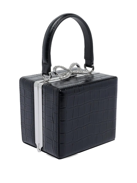 Self-Portrait mini crocodile-embossed bow tote bag - Black - zdjęcie produktu nr 2