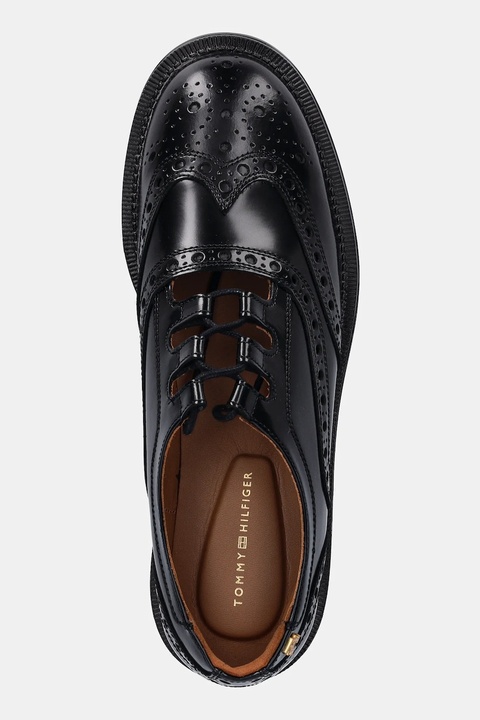 Tommy Hilfiger półbuty skórzane BROGUE LEATHER CUT-OUT SHOE damskie kolor czarny na płaskim obcasie FW0FW08842 - zdjęcie produktu nr 2