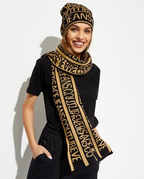 VERSACE JEANS COUTURE - Czarno-złoty szal z logo - zdjęcie produktu nr 1
