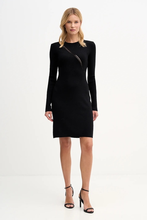 Sisley sukienka wełniana kolor czarny midi rozkloszowana 1QNQLV011 - zdjęcie produktu nr 2