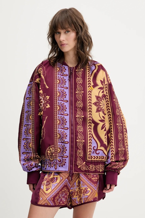 adidas kurtka bomber x Farm Rio kolor bordowy przejściowa oversize JL8621 - zdjęcie produktu nr 1
