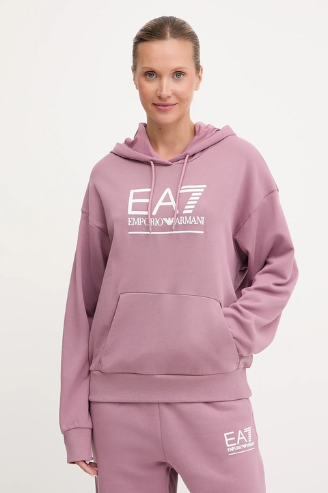 EA7 Emporio Armani bluza damska kolor różowy z kapturem z aplikacją AF12473.7W000417 - zdjęcie produktu nr 1