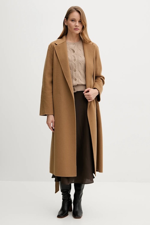 Tommy Hilfiger płaszcz z wełną kolor brązowy WW0WW47286 - zdjęcie produktu nr 2