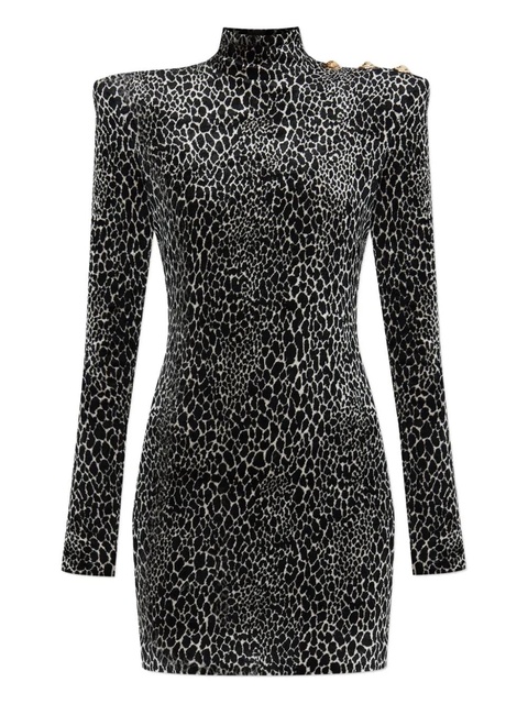 Balmain padded-shoulder animal-print dress - Black - zdjęcie produktu nr 1
