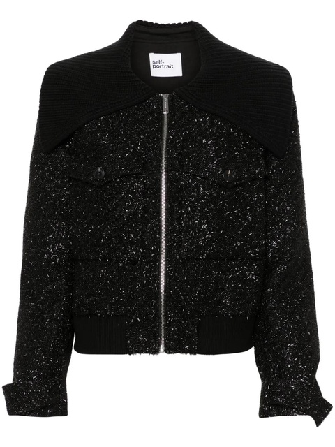 Self-Portrait bouclé bomber jacket - Black - zdjęcie produktu nr 1