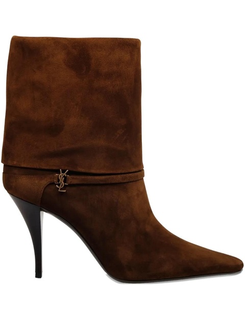 Saint Laurent 85mm logo-plaque heeled boots - Brown - zdjęcie produktu nr 1