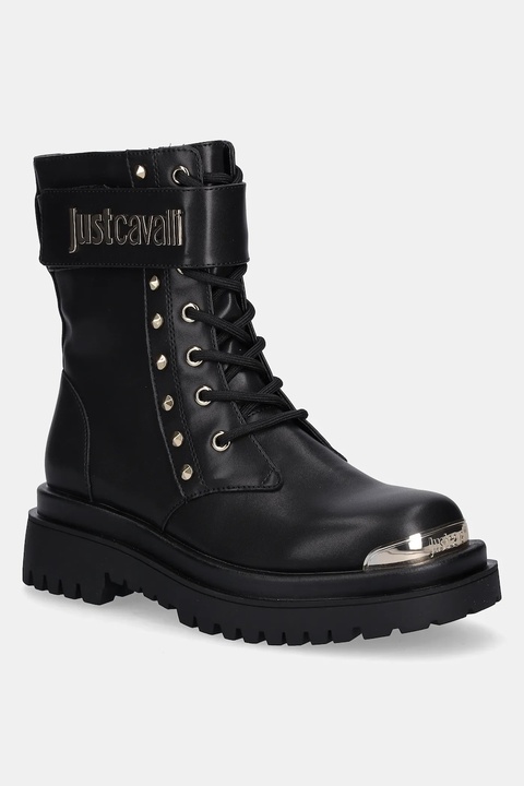 Just Cavalli botki damskie kolor czarny na płaskim obcasie 79RA3S93ZSD53899 - zdjęcie produktu nr 1