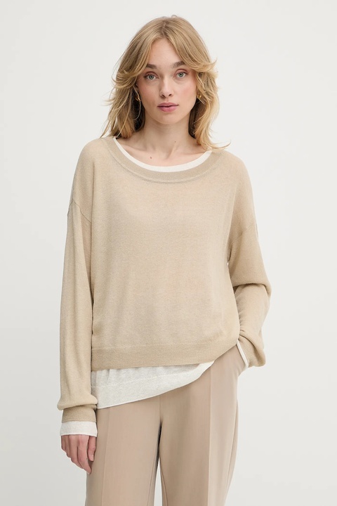 BOSS sweter wełniany damski kolor beżowy lekki 50542875 - zdjęcie produktu nr 2