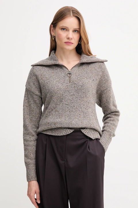 Barbour sweter z wełną damski kolor szary z półgolfem LKN1579 - zdjęcie produktu nr 1
