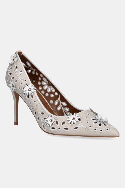 Kurt Geiger London szpilki skórzane Flower Belgravia kolor beżowy 4352544109 - zdjęcie produktu nr 1