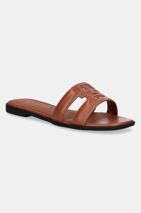 Tommy Hilfiger klapki skórzane TH LOGO STRAP MULE damskie kolor brązowy FW0FW08671 - zdjęcie produktu nr 1
