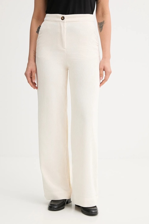 United Colors of Benetton spodnie sztruksowe damskie kolor beżowy proste high waist 4Q5GDF0AI - zdjęcie produktu nr 1