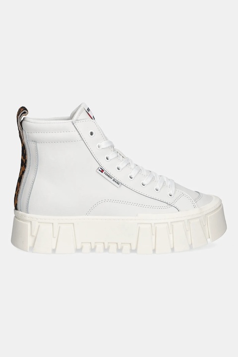 Tommy Jeans sneakersy skórzane TJW VULC FLATFORM LEOPARD damskie kolor beżowy EN0EN02858 - zdjęcie produktu nr 1