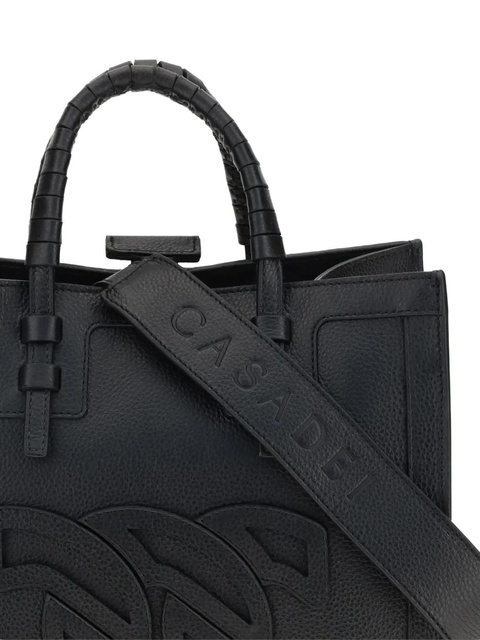 Casadei braided-handle embossed-logo tote bag - Black - zdjęcie produktu nr 2