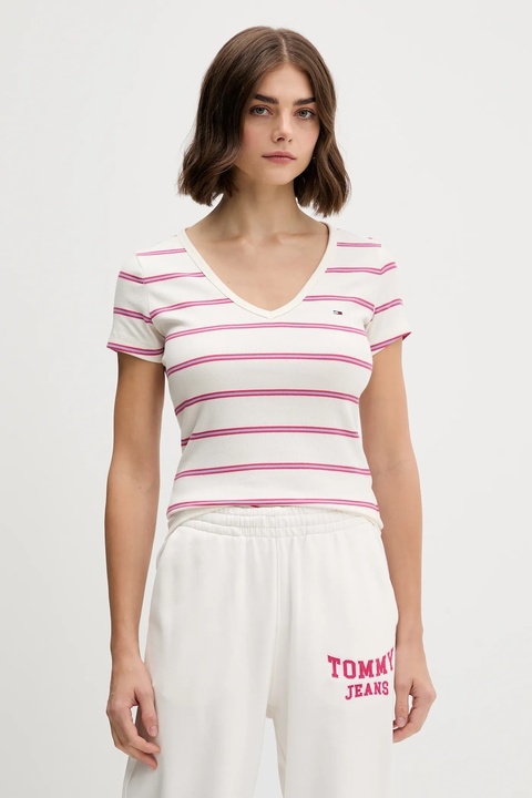 Tommy Jeans t-shirt damski kolor beżowy DW0DW17385 - zdjęcie produktu nr 1