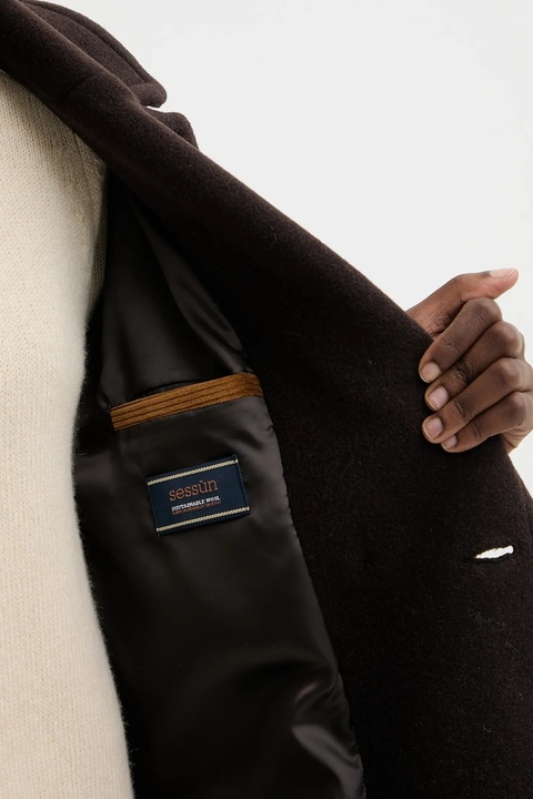 Sessun płaszcz z dodatkiem wełny kolor brązowy 24112025 - zdjęcie produktu nr 2