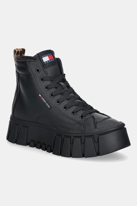 Tommy Jeans sneakersy skórzane TJW VULC FLATFORM LEOPARD damskie kolor czarny EN0EN02858 - zdjęcie produktu nr 1