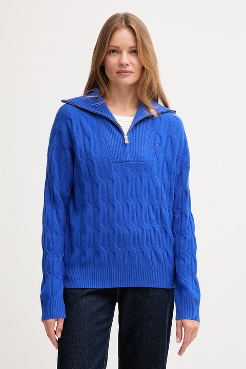 Tommy Hilfiger sweter wełniany damski kolor niebieski WW0WW46425 - zdjęcie produktu nr 1