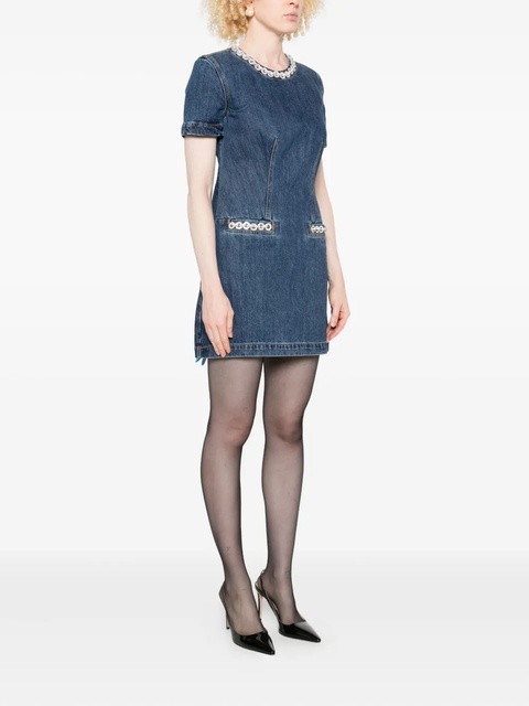 Self-Portrait embellished-pocket denim mini dress - Blue - zdjęcie produktu nr 2