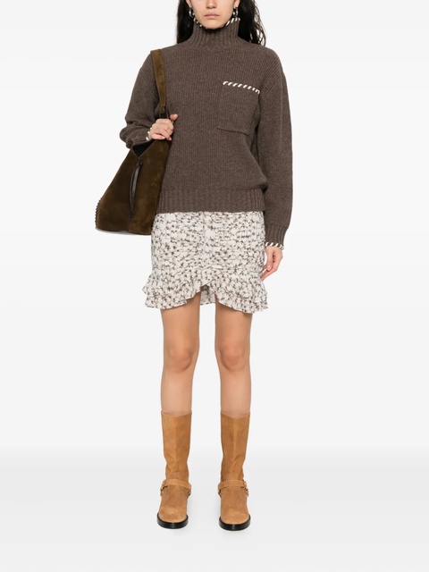 SANDRO ribbed-knit embroidered-pocket sweater - Brown - zdjęcie produktu nr 1