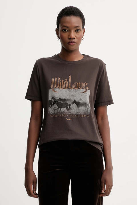 ZADIG&VOLTAIRE t-shirt bawełniany damski kolor brązowy JWTS02816 - zdjęcie produktu nr 1