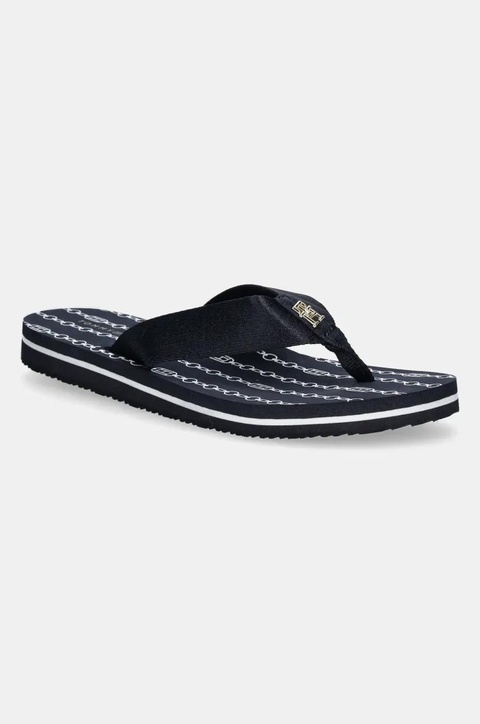 Tommy Hilfiger japonki TH CHAIN PRINT BEACH SANDAL damskie kolor granatowy na płaskim obcasie FW0FW08514 - zdjęcie produktu nr 1