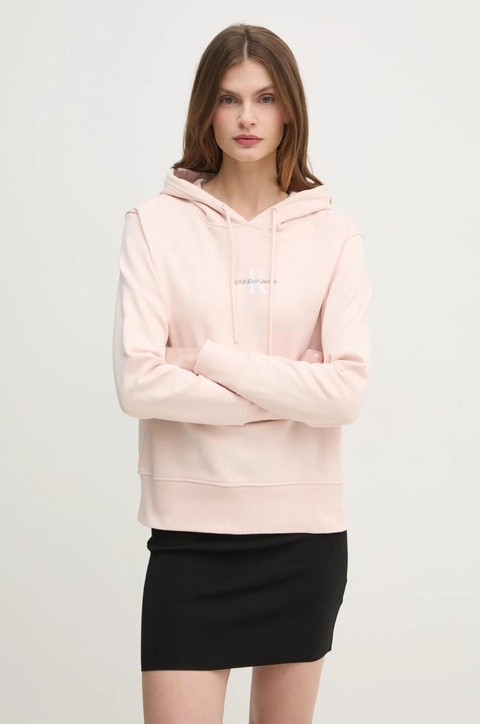 Calvin Klein Jeans bluza damska kolor różowy z kapturem gładka J20J225358 - zdjęcie produktu nr 1