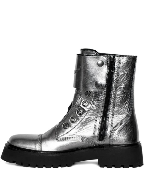 Zadig&Voltaire Joe Fast metallic-effect leather combat boots - Grey - zdjęcie produktu nr 1