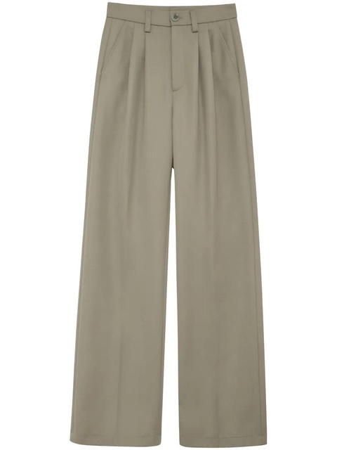 ANINE BING Carrie pleat-detail wool trousers - Green - zdjęcie produktu nr 1
