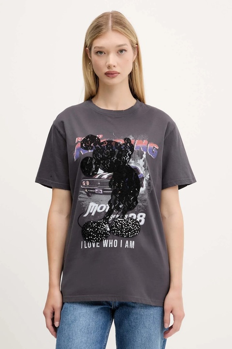 Desigual t-shirt bawełniany MICKEY LACE damski kolor szary 25WWTK56 - zdjęcie produktu nr 1