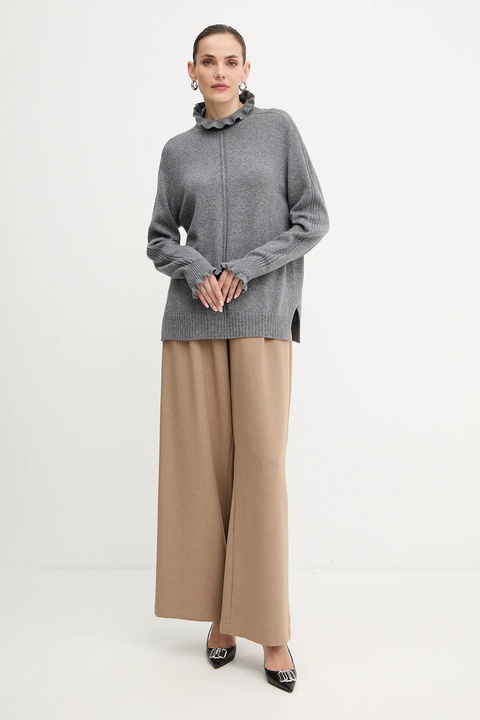 Twinset sweter z wełną damski kolor szary z półgolfem 252TT3350 - zdjęcie produktu nr 2