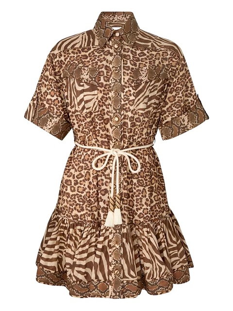 ZIMMERMANN animal-print ruffled mini dress - Brown - zdjęcie produktu nr 1