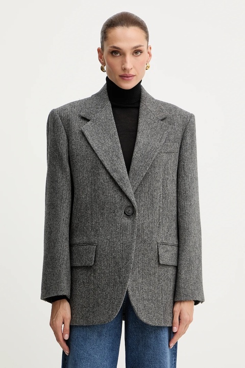 Weekend Max Mara marynarka wełniana TRONTO kolor szary jednorzędowa melanżowa 2525046042600 - zdjęcie produktu nr 1