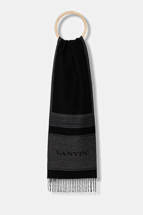 Lanvin szalik wełniany damski kolor czarny wzorzysty 710009252 - zdjęcie produktu nr 1