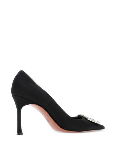 Amina Muaddi 90mm Camelia embellished satin pumps - Black - zdjęcie produktu nr 1