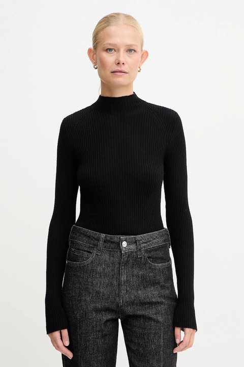 Twinset sweter wełniany damski kolor czarny lekki z półgolfem 252TT3111 - zdjęcie produktu nr 1