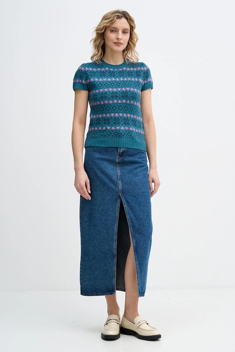 United Colors of Benetton sweter z dodatkiem wełny x Stranger Things damski kolor turkusowy 171RE10EN - zdjęcie produktu nr 1