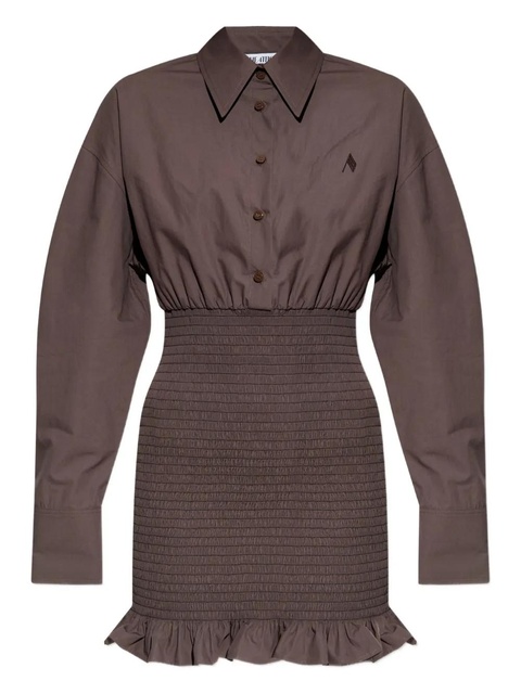 The Attico smocked ruffled mini dress - Brown - zdjęcie produktu nr 1