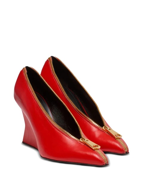 Balmain 95mm zip-detail wedge heeled pumps - Red - zdjęcie produktu nr 2