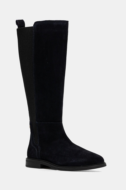 Tommy Hilfiger kozaki zamszowe FLAG SUEDE LONG BOOT damskie kolor granatowy na płaskim obcasie FW0FW08779 - zdjęcie produktu nr 1