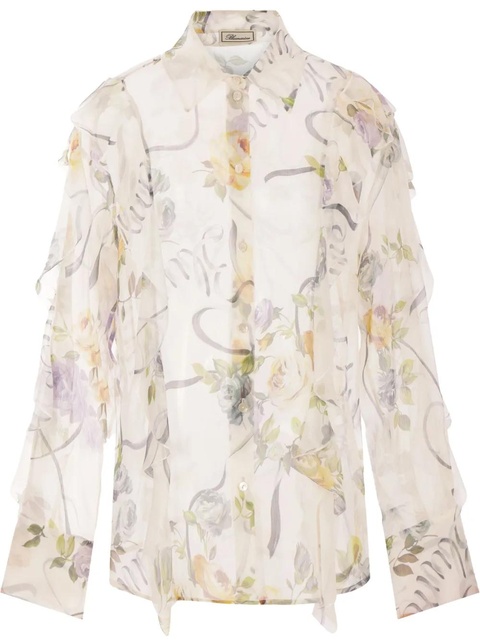 Blumarine ruffled floral-print silk blouse - White - zdjęcie produktu nr 1